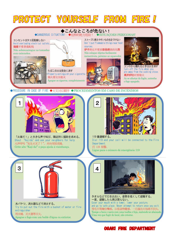 火災対応に関する外国人のためのリーフレット